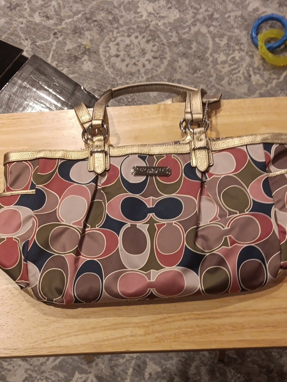Vintage Coach Multicolor Op Art Sateen Leather Tote Shoulder Bag